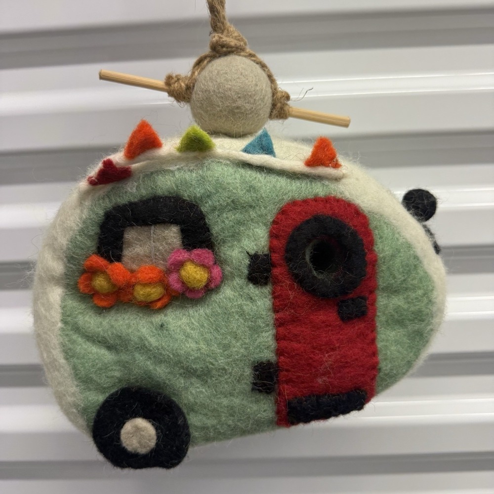 Wild Woolies Felt Birdhouse Retro Camper Garden Decor Handmade Fair Trade